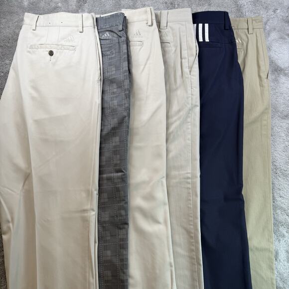 Adidas Climalite Golf Pants 34x30 Lot of 6 | 36” Fit Tan Khaki Navy Gray Checked - Picture 1 of 9